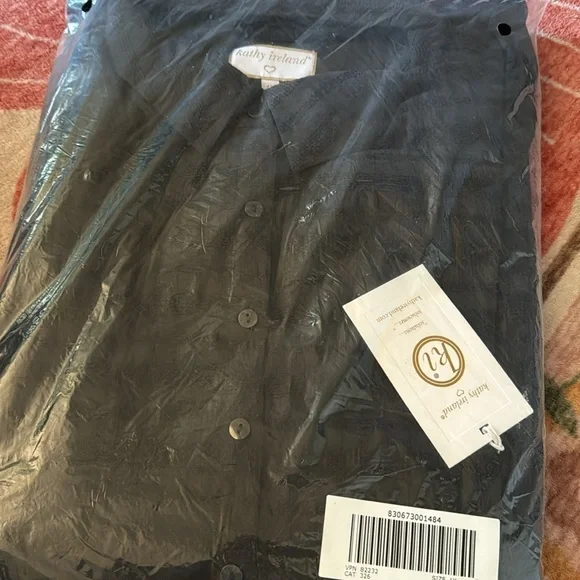 Kathy Ireland Black Texture Gingham Collar Maxi Dress Button Front 1X Pockets - Picture 2 of 3